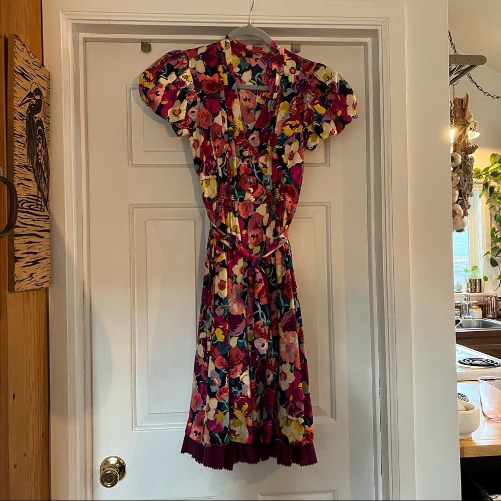 Puff Sleeve 40s Style Psychedelic Betsey Johnson Dress Size 2